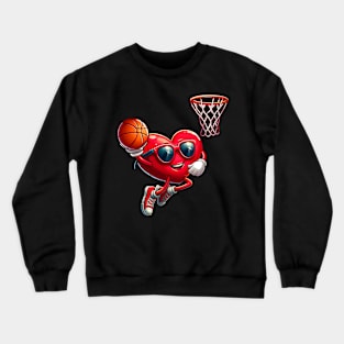 Heart Dunking Basketball Valentines Day Shirts For Boys Kids Crewneck Sweatshirt